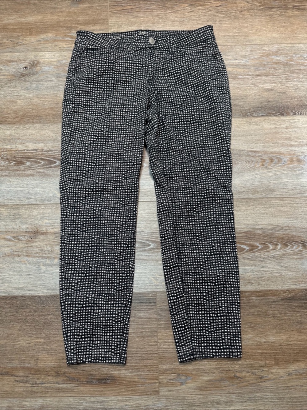 LOFT Black and White Micro Square Print Skinny Pants 28/6 Curvy Skinny